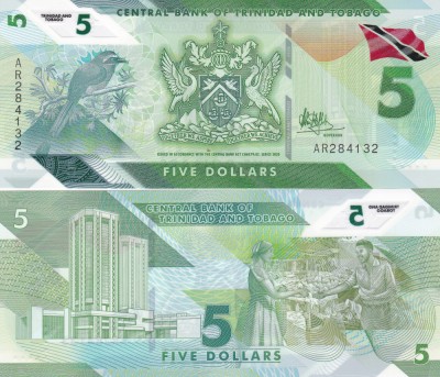 Trinidad &amp;amp; Tobago 5 Dollars 2020 Polimer UNC foto