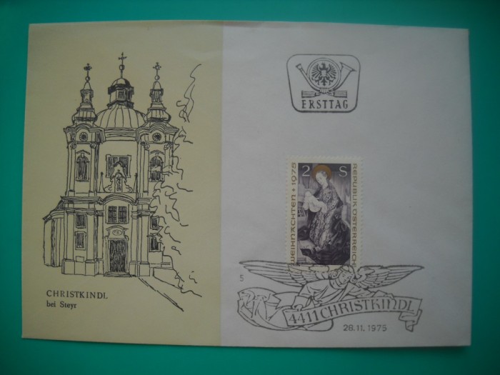HOPCT PLIC S FDC NR 792 FDC CRACIUN 1975 AUSTRIA -NECIRCULAT