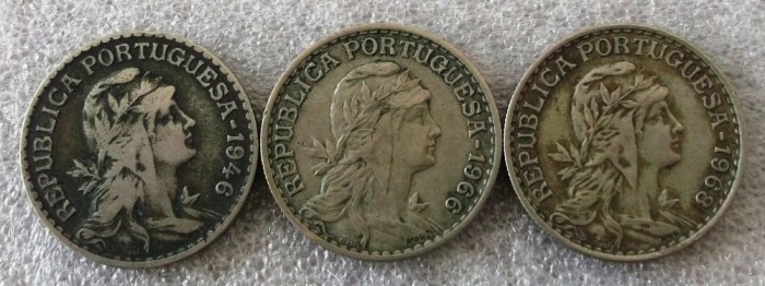 P2. Portugalia lot 3 x 1 escudo 1946 1966 1968 **