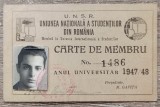 Carte de membru Uniunea Nationala a Studentilor din Romania 1947