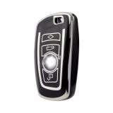Husa Cheie Smartkey BMW 3/4 Butoane, Seria F, Negru cu contur silver, Tpu