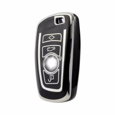 Husa Cheie Smartkey BMW 3/4 Butoane, Seria F, Negru cu contur silver, Tpu
