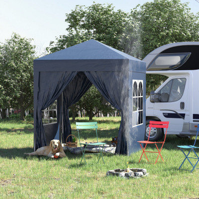 Outsunny Foisor Pliabil 2x2 m con 4 Pereti Detasabili, Foisor de Gradina cu Sac pentru Transport din Poliester si Otel, Albastru foto