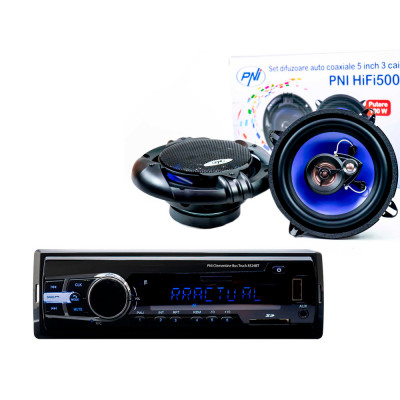 Pachet Radio MP3 player auto PNI Clementine 8524BT 4x45w + Difuzoare auto coaxiale PNI HiFi500, 100W, 12.7 cm foto