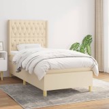 vidaXL Pat box spring cu saltea, crem, 90x200 cm, textil 3132206
