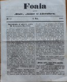 Foaia pentru minte , inima si literatura , nr. 17 , 1863 , Brasov , I. Muresanu