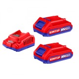 Set 2 Acumulatori si Incarcator EMTOP ELBCPK1222, 2.0Ah Li-Ion 20V, Compatibil cu Produse P20S, Durabil si Eficient pentru Unelte Electrice, Rosu/Alba