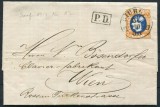 1869 , Lp 28 , Scrisoare circulata GIURGIU 30/10/1869 la VIENA , francata cu o marca 25 BANI portocaliu si albastru
