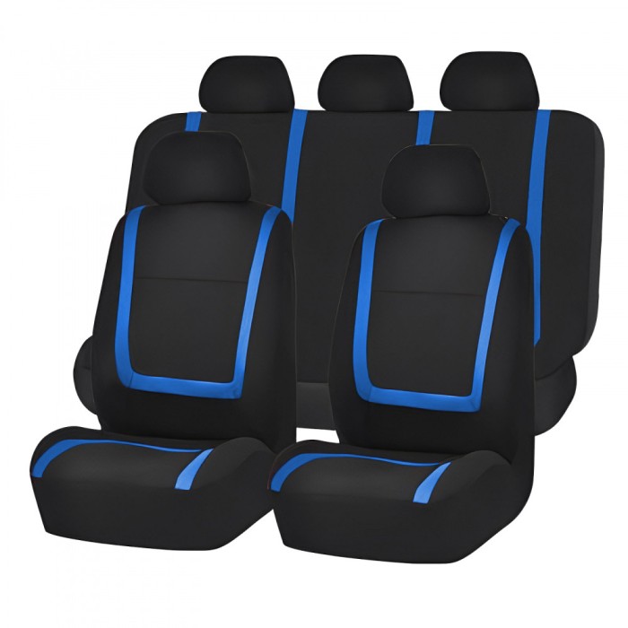 Set huse scaun auto ieftine, Universale 9 piese, model BLUE LINE &ndash; ALBASTRU