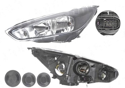 Far FORD FOCUS III, 10.2014-08.2018, DEPO, fata, partea stanga, tip bec H1+H7+PY21W+W5W; electric; negru; cu motor; foto