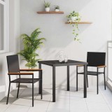 Set de dining pentru grădină, 3 piese din rattan și poliester negru