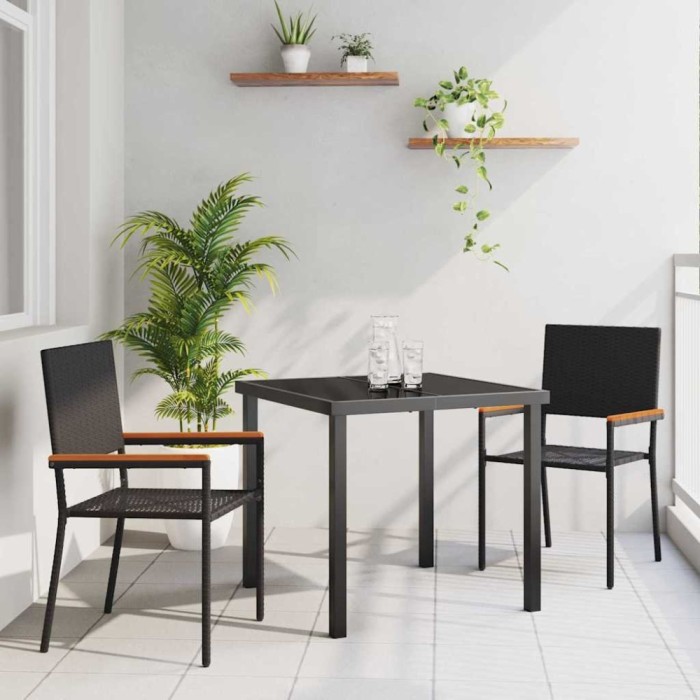 vidaXL Set de dining pentru grădină, 3 piese din rattan și poliester negru