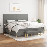 vidaXL Pat box spring cu saltea, gri &icirc;nchis, 200x200 cm, textil