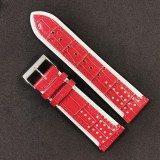 Cumpara ieftin Curea Ceas &bdquo;Racing Red&rdquo; 2A22R &ndash; Piele Naturală Roșie cu Margini Albe (24mm)