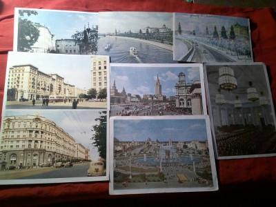11 Ilustrate URSS - MOSCOVA anii 1950 , 4 sunt circulate , una este decupata foto