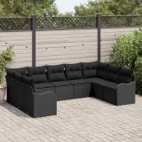 Set canapea grădină cu perne Ratan poli negru 9 piese