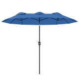 Outsunny Umbrelă de soare, umbrelă de grădină, &icirc;nclinabilă, cu manivelă, capotă de ventilație, Polyester+Stahl, Marineblau, 295 x 152 cm | Aosom Roman
