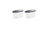 Set 2 recipiente pentru depozitarea alimentelor cu capac dozator, plastic, gradate, trasparent/gri, 2 x 1.2 litri, 20x9x13 cm, ConceptSeller
