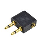 Adaptor audio casti avion 2x Jack 3.5 mm 2pin tata - 1x Jack 3.5 mm