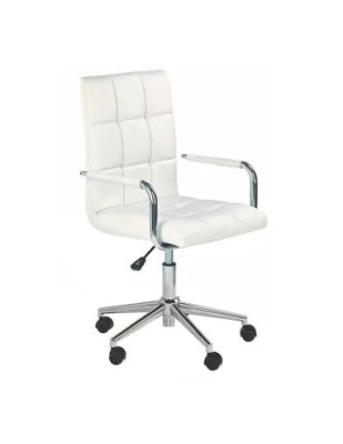 Scaun birou ergonomic, HM Gonzo 2, cadru cromat, tapiterie piele ecologica, mecanism de balans, roti pivotante, 90 kg, alb foto