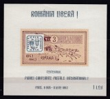 ROMANIA EXIL 1963 CENTENARUL PRIMEI CONFERINTE POSTALE COLITA NEDANTELATA STARE MNH