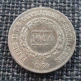 Moneda Argint Brazilia 1000 Reis 1860 Pedro II - Argint 917
