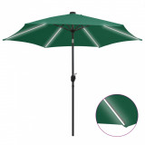 Umbrela de soare, LED-uri si stalp aluminiu, verde, 300 cm