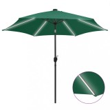 VidaXL Umbrelă de soare, LED-uri și st&acirc;lp aluminiu, verde, 300 cm