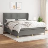 Cumpara ieftin Pat box spring cu saltea, gri &icirc;nchis, 180x200 cm, textil