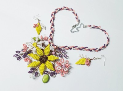 Set bijuterii multicolor: floarea soarelui, margareta, lavanda, unicat foto