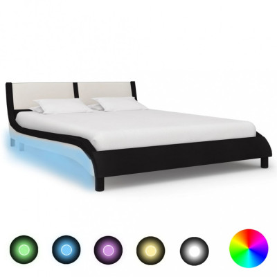 Cadru pat cu LED, negru și alb, 140 x 200 cm, piele ecologică foto