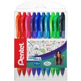 Roller cu gel EnerGel X, 0.7 mm, cu mecanism, 10 culori/set Pentel