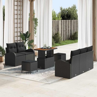 vidaXL Set de canapele pentru grădină 8 pcs Negru 90 x 55 x 71 cm 3364289 foto