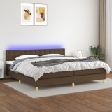 Cumpara ieftin Pat cu arcuri, saltea și LED, maro &icirc;nchis, 200x200 cm, textil