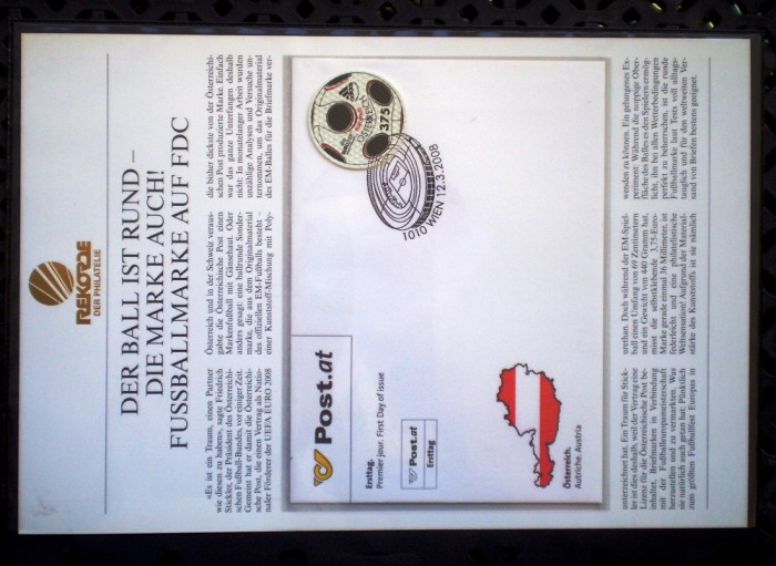 P.318 FDC PLIC FILATELIC PRIMA ZI AUSTRIA EURO 2008