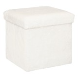 Taburet pliabil Atmosphera Ezzio cu spatiu depozitare, 38x38x38 cm, blana artificiala, alb Household NewTrend