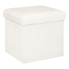 Taburet pliabil Atmosphera Ezzio cu spatiu depozitare, 38x38x38 cm, blana artificiala, alb Household NewTrend