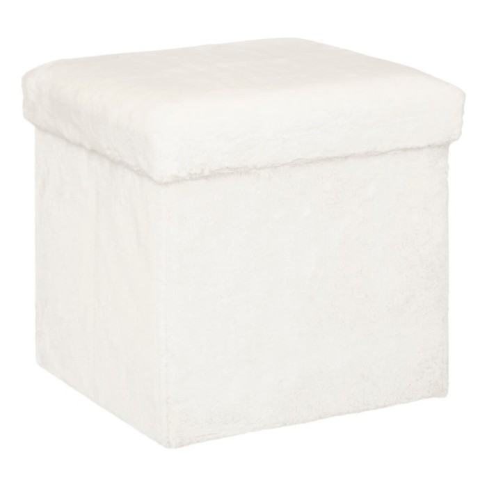 Taburet pliabil Atmosphera Ezzio cu spatiu depozitare, 38x38x38 cm, blana artificiala, alb Household NewTrend