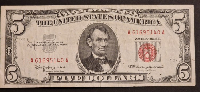 America 5 Dolari 1963 seria A61695140A