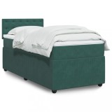 Cumpara ieftin Gossi pat box spring cu saltea, verde inchis, 90x200 cm, catifea