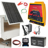 Pachet aparat generator impulsuri 12 Joule panou solar 30W baterie 12V 12Ah cutie din inox pentru gard electric (BK87633)