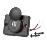 Incarcator auto USB impermeabil patrat 2x USB 12/24V cu iluminare LED rosie pentru masini, camioane si barci, AMiO 04230