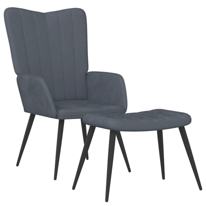 vidaXL Scaun de relaxare cu taburet, gri &icirc;nchis, catifea