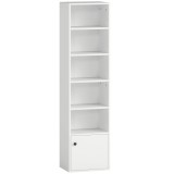 HOMCOM Bibliotecă verticală cu 6 niveluri și dulap, pentru living, dormitor și birou, 40x30x156 cm, albă | Aosom Romania