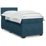 vidaXL Pat box spring cu saltea, albastru &icirc;nchis, 90x190 cm, catifea 3286184