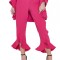 CL778-55 Pantaloni trei sferturi cu talie inalta si volanase in partea de jos