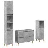 Cumpara ieftin Set mobilier de baie, 3 piese, gri beton, lemn compozit