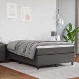 VidaXL Pat box spring cu saltea, gri, 120x200 cm, piele ecologică
