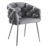 Scaun tapitat cu cadru metalic, AB14 ergonomic, living, catifea, 80x60x43 cm,100 Kg, Gri Silver