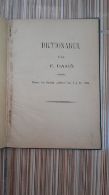 Dictionarul dlui F. Dame, studiu foto